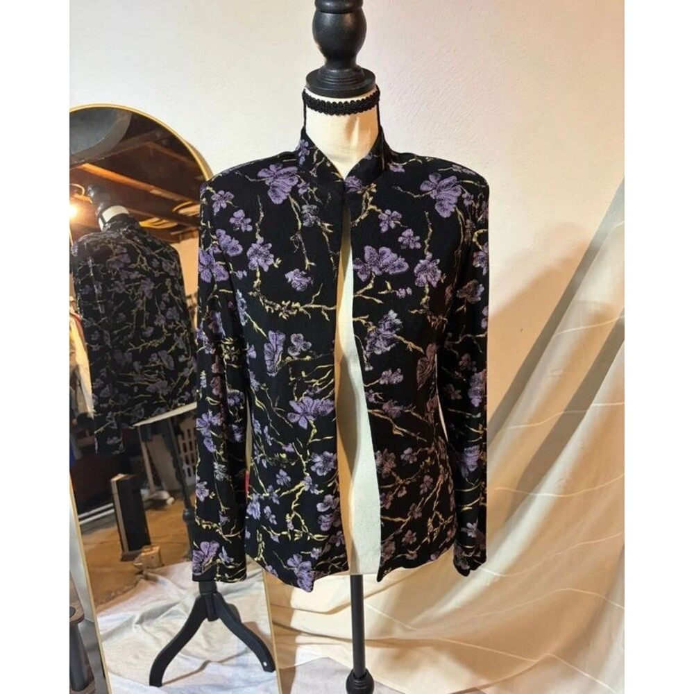 Xscape Petite Black Purple Floral Burnout Jacket Size M Short Evening Top